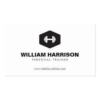 Small Modern Dumbbell Logo For Personal Trainer, Fitness Business Card Front View