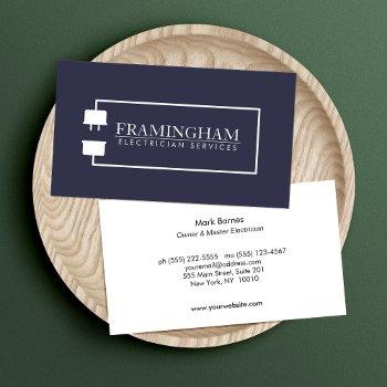 modern electrician extension cord logo navy business card