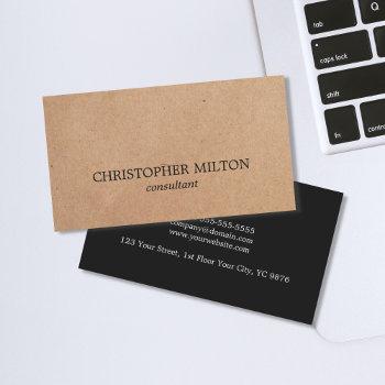 modern elegant black white kraft paper consultant business card