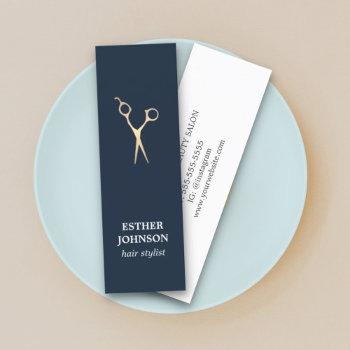 modern elegant blue faux gold scissors hair mini business card