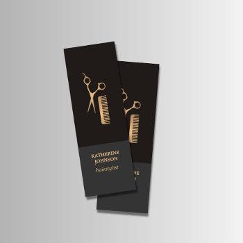 modern elegant dark faux gold scissor comb mini business card