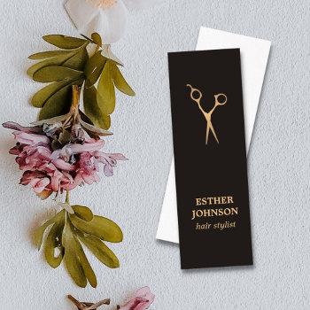 modern elegant dark faux gold scissor  mini business card