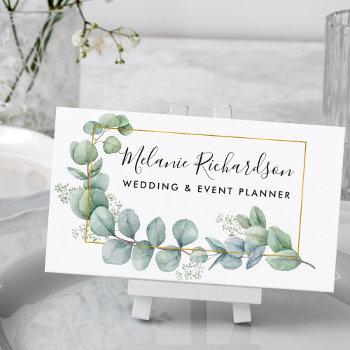 modern elegant eucalyptus leaves gold framed business card