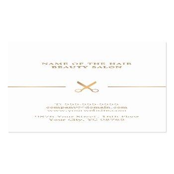 Small Modern Elegant Faux Gold White Hair Stylist Business Card Back View