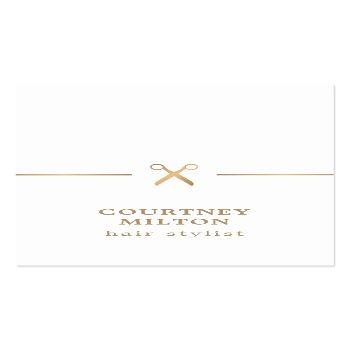 Small Modern Elegant Faux Gold White Hair Stylist Business Card Front View