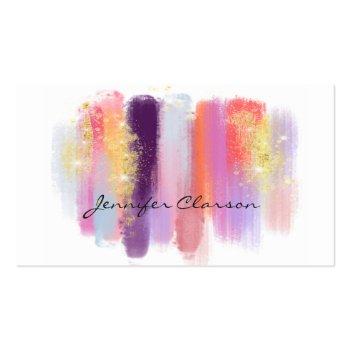 Small Modern Elegant Glitter Watercolor Brushes Girly Business Card Front View