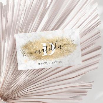 modern elegant gold glitter marble makeup artist business card