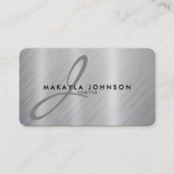 modern & elegant gray monogram brushed aluminum business card