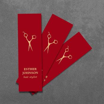modern elegant red faux gold scissor  mini business card