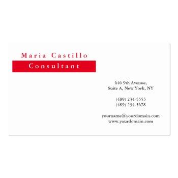 Small Modern Elegant Red White Minimalist Business Card Front View