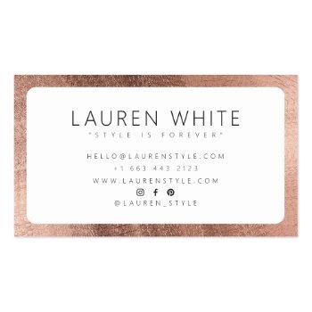 Small Modern Elegant Rose Gold White Minimalist Rounded Business Card Back View
