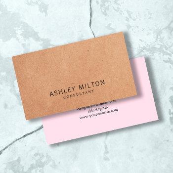 modern elegant rose printed kraft paper consultant business card