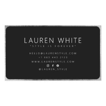 Small Modern Elegant Silver Black Rounded Minimalist Business Card Back View