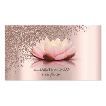Small Modern Elegant Stylish Rose Gold Diamonds Lotus Business Card Front View