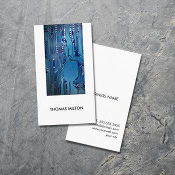 modern elegant white blue circuit computer repair business card