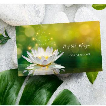 modern elegant white lotus gold  yoga instructor business card