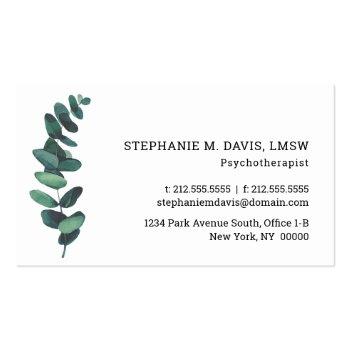 Small Modern Eucalyptus Psychotherapist Business Card Front View