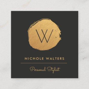 modern faux foil painted circle | gold gold square business card