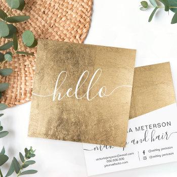 modern faux gold foil script beauty girly hello square business card