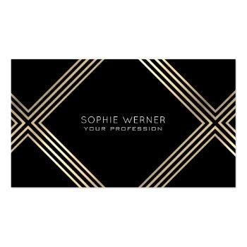 Small Modern Faux Gold Geometric On Elegant Black Business Card Front View