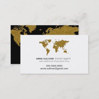 modern faux gold world map prof. travel agent business card