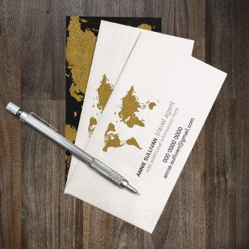 modern faux gold world map prof. travel agent business card