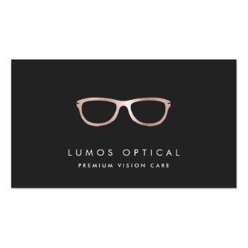 Small Modern Faux Rose Gold Glasses Logo Business Card Front View