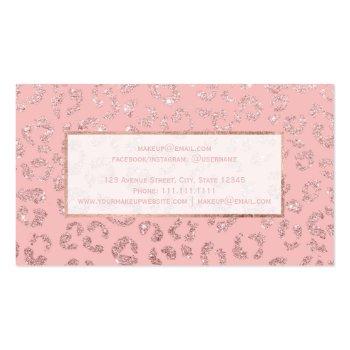 Small Modern Faux Rose Gold Glitter Leopard Makeup Business Card Back View