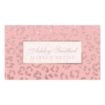 Small Modern Faux Rose Gold Glitter Leopard Makeup Business Card Front View