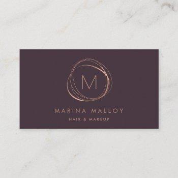 modern faux rose gold & plum abstract business card