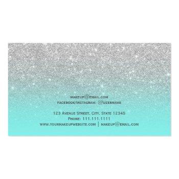Small Modern Faux Silver Glitter Teal Ocean Makeup Business Card Back View
