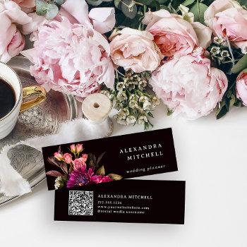 modern floral | dark colorful and elegant qr code mini business card