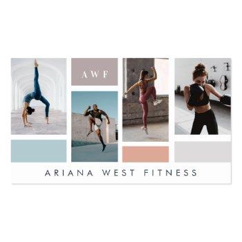 Small Modern Four Photo Collage Personal Trainer Fitness Business Card Front View
