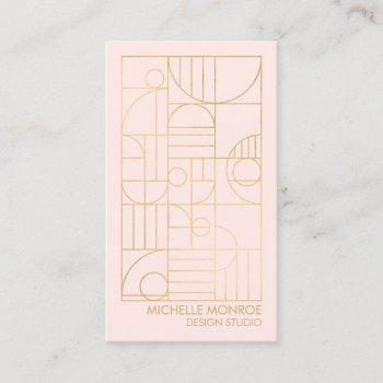 modern geometric art deco faux gold/pink designer business card