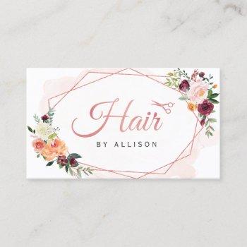 modern geometric frame floral hair stylist business card