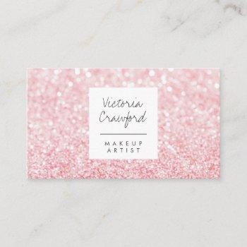 modern girly pink glitter bokeh makeup artist business card