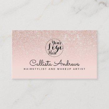 modern glamorous rose gold pink glitter ombre business card