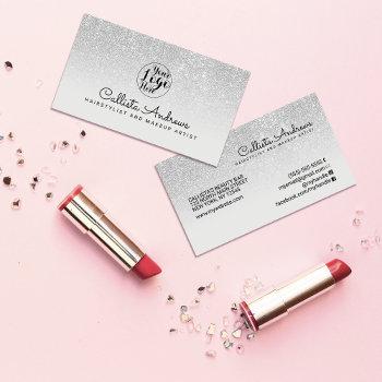 modern glamorous silver gray glitter ombre business card