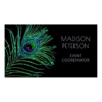 Small Modern Glitter Feather Event Coordinator Planner B Business Card Front View