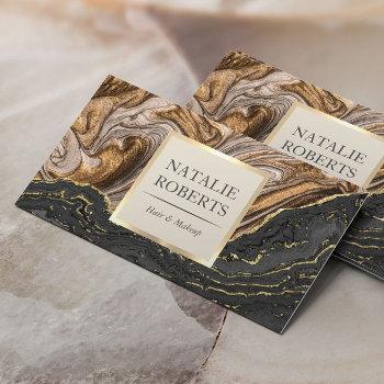 modern gold agate black marble luxury salon spa business card