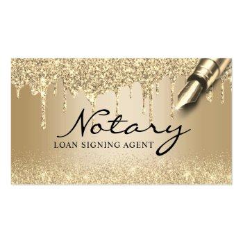 Small Modern Gold Drips Notary Loan Signing Agent Business Card Front View