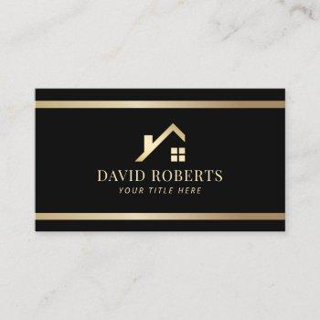 modern gold house logo real estate realtor black business card