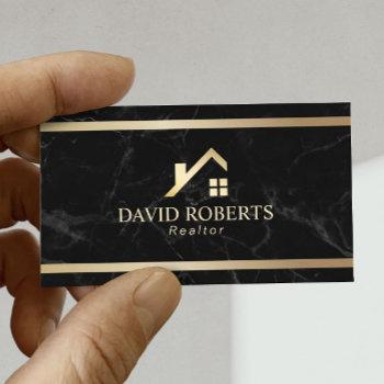 modern gold house real estate realtor black marble business card
