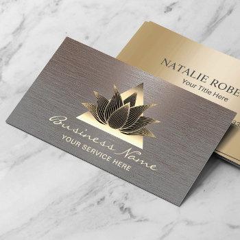 modern gold lotus logo stylish copper salon spa business card