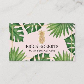 modern gold pineapple blush tropical spa salon business card