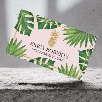 modern gold pineapple blush tropical spa salon business card