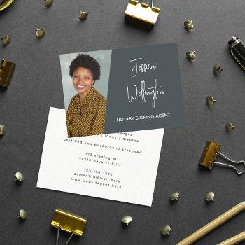 modern gray signature script notary lawyer photo business card