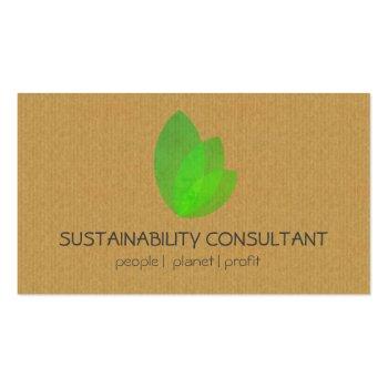 Small Modern Green Leaf Logo Sustainability Consultant Business Card Front View