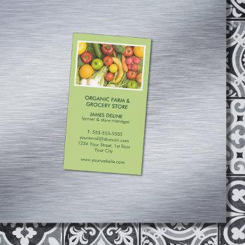 modern green organic farm grocery store business card magnet