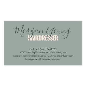 Small Modern Green Pink Hair Stylist Script Signature Business Card Back View